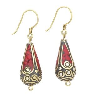 Ten Thousand Villages Red & Gold Teardrop Earrings